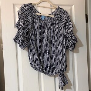 CeCe Navy and White Dot Blouse medium